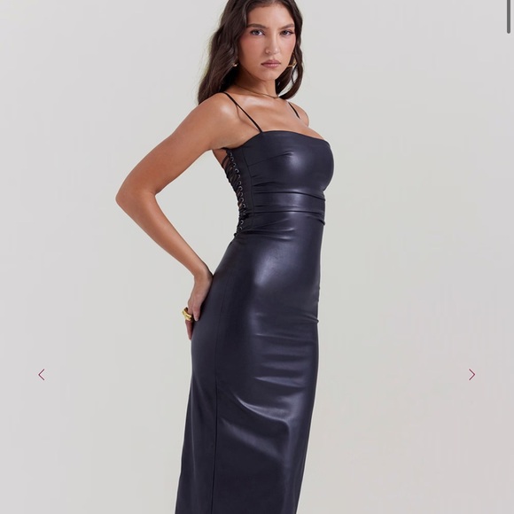 House of CB JALENA Black Vegan Leather Lace Back Dress - Picture 5 of 8